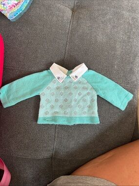American Girl Mint Green Sweater with White Embellished Collar